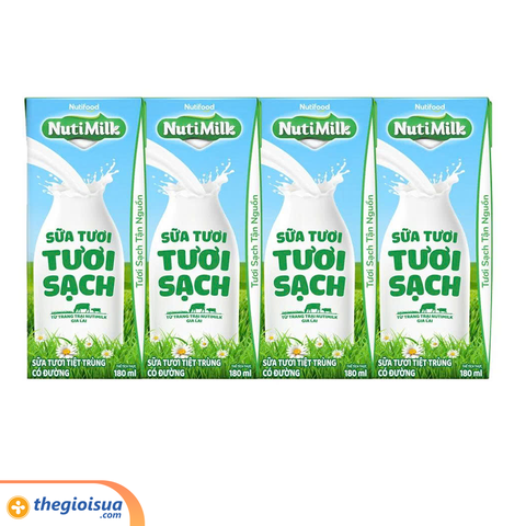 Sữa tươi tươi sạch NutiMilk Có đường Hộp 180ml