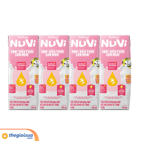 Sữa Tươi Lên Men Tiệt Trùng NUVI Vị Dâu 4x170ml