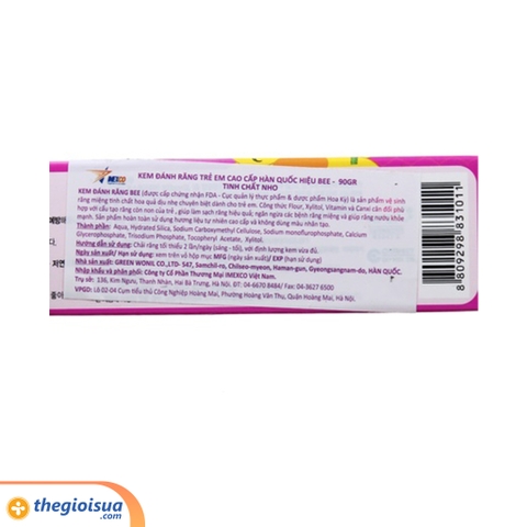 Kem đánh răng trẻ em Bee (Hương Nho) cho bé trên 2 tuổi