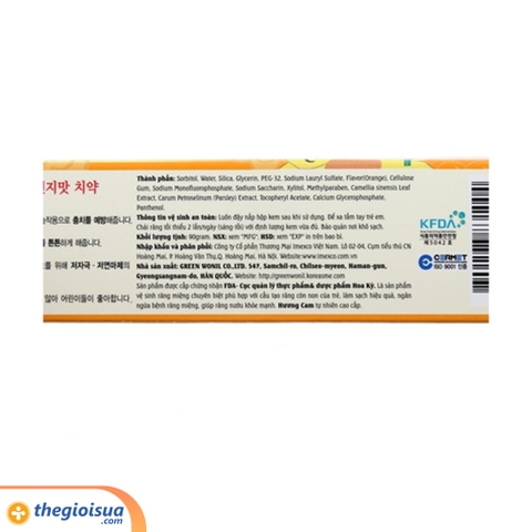 Kem đánh răng trẻ em Bee (Hương Cam) cho bé trên 2 tuổi