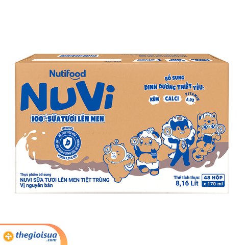 Sữa Tươi Lên Men Tiệt Trùng NUVI Vị Nguyên Bản 4x170ml