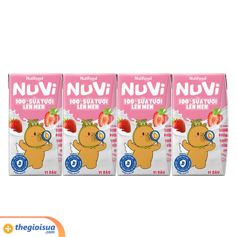 Sữa Tươi Lên Men Tiệt Trùng NUVI Vị Dâu 4x100ml