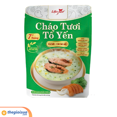 LifesNest - Cháo tươi tổ yến cá hồi & cải bó xôi gói 240g