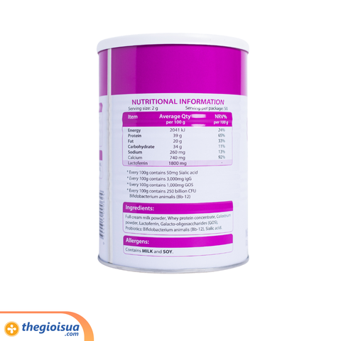 Thực phẩm bổ sung Royal Ausnz Lactoferrin Formula Milk Power Bifidobacterium Animals (Bb-12) 100g