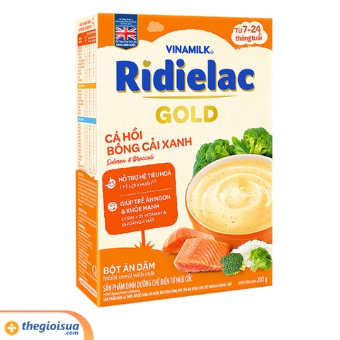 Bột ăn dặm Ridielac Gold Cá hồi bông cải xanh hộp giấy 200g