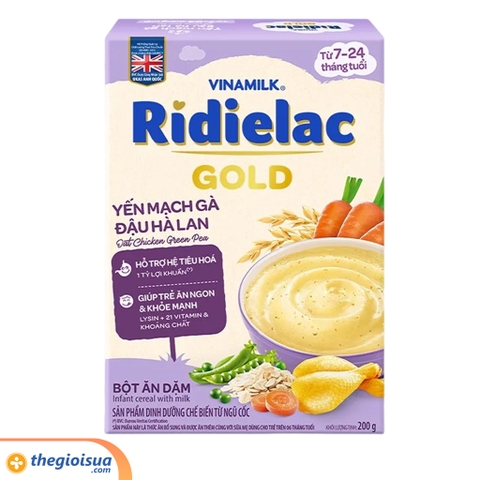Bột ăn dặm Ridielac Gold Yến mạch Gà Đậu Hà Lan hộp giấy 200g