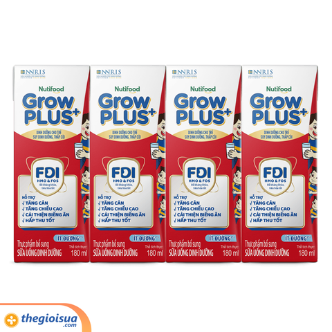 Sữa uống Nuti GrowPLUS+ đỏ Ít đường 180ml x 4