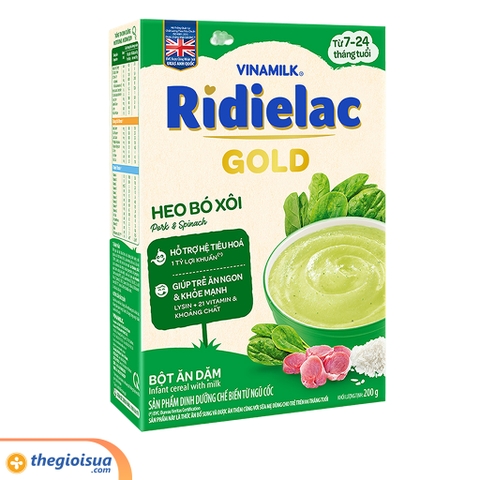 Bột ăn dặm Ridielac Gold Heo bó xôi hộp giấy 200g