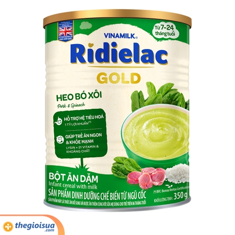 Bột ăn dặm Ridielac Gold Heo bó xôi hộp thiếc 350g