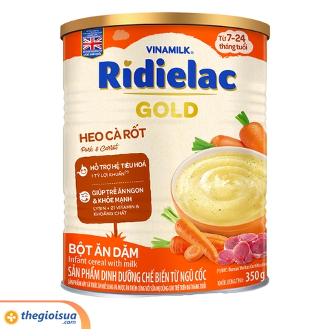 Bột ăn dặm Ridielac Gold Heo cà rốt hộp thiếc 350g