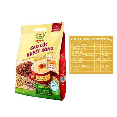 Ngũ cốc Việt Đài Gạo lức huyết rồng canxi 600gr
