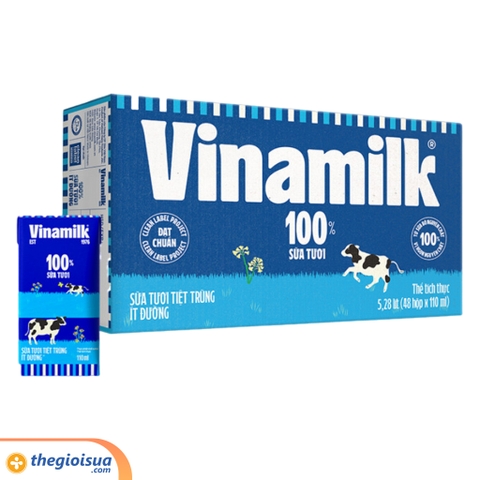 Sữa tươi tiệt trùng Vinamilk 100% ít đường 110ml