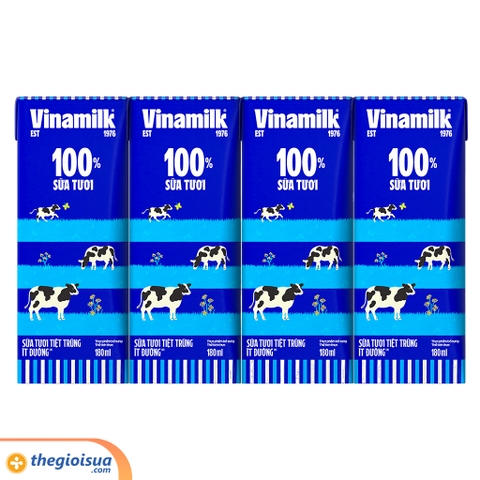 Sữa tươi tiệt trùng Vinamilk 100% ít đường 4x180ml