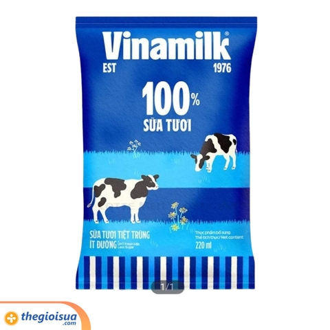 Sữa tươi tiệt trùng ít đường Vinamilk 100% bịch 220ml