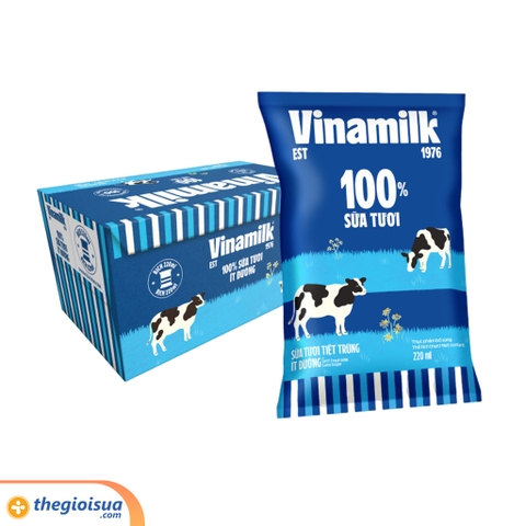 Sữa tươi tiệt trùng ít đường Vinamilk 100% bịch 220ml