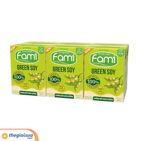 Sữa đậu nành Fami Green Soy không bổ sung đường hộp 180ml - lốc 6 hộp