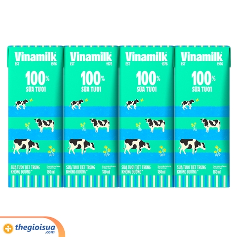 Sữa tươi 100% tiệt trùng Vinamilk không đường 4x180ml