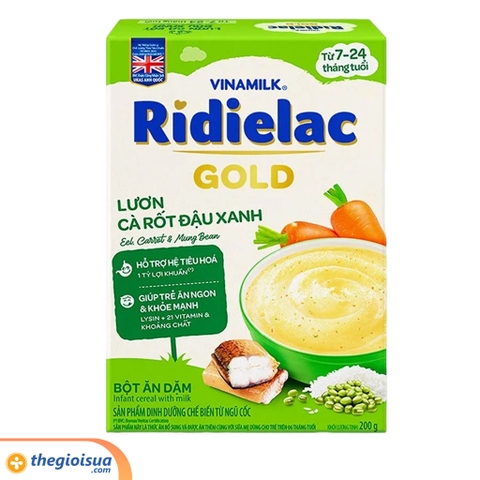 Bột ăn dặm Ridielac Gold Lươn cà rốt đậu xanh hộp giấy 200g