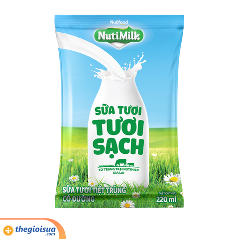 Sữa Tươi tiệt trùng NutiMilk tươi sạch có đường 220ml