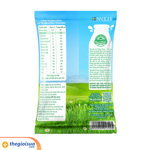 Sữa Tươi tiệt trùng NutiMilk tươi sạch có đường 220ml