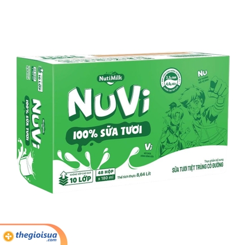 STTT NutiMilk Có đường Hộp 180ml