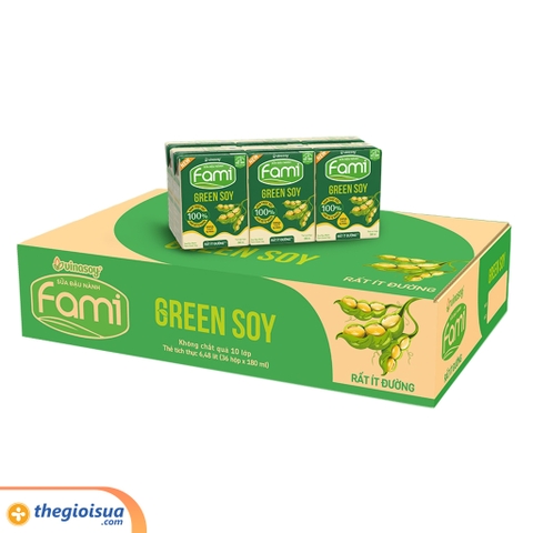Sữa Đậu Nành Fami Green Soy rất ít đường hộp 180ml - lốc 6 hộp