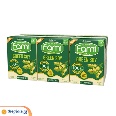 Sữa Đậu Nành Fami Green Soy rất ít đường hộp 180ml - lốc 6 hộp