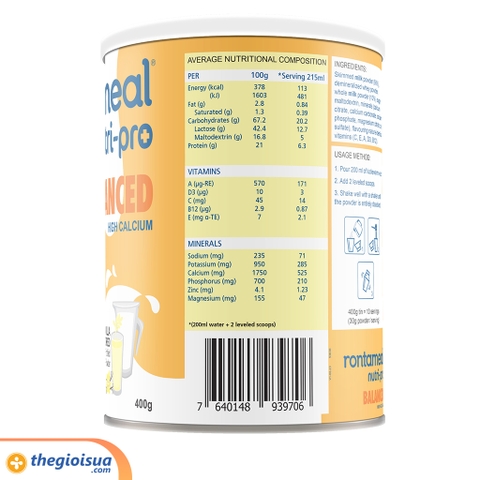 Rontameal Nutri Pro Balanced hương vani 400g