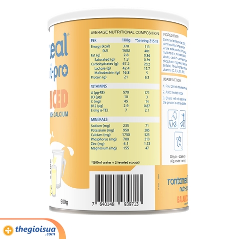 Rontameal Nutri Pro Balanced hương vani 900g