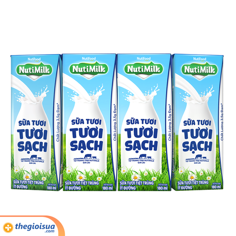 Sữa Tươi tiệt trùng Nutimilk tươi sạch ít đường 180ml