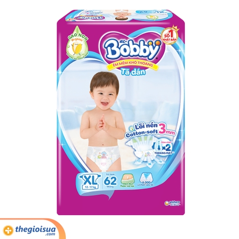 Tã dán Bobby siêu thấm size XL 62 miếng