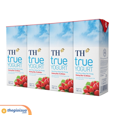 Sữa chua uống tiệt trùng TH Vị Dâu 180ml (Lốc 4 hộp)