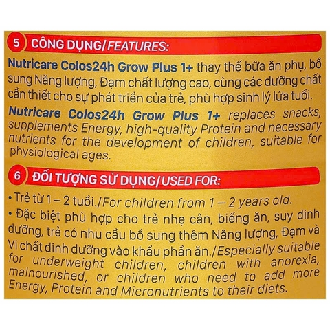 Sữa bột Nutricare colos 24H grow plus 1+ 850g (Từ 1-2 tuổi)