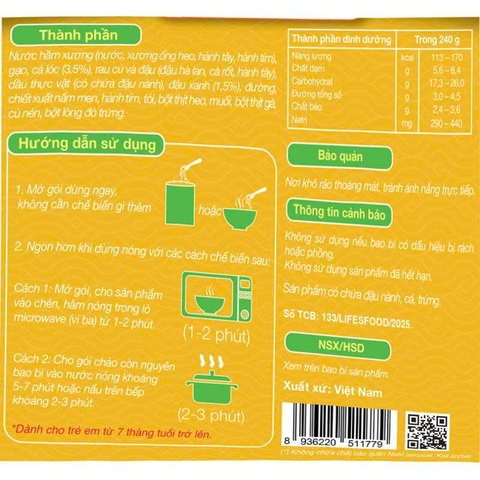Cháo tươi GOLD - Cá lóc & đậu xanh 240g