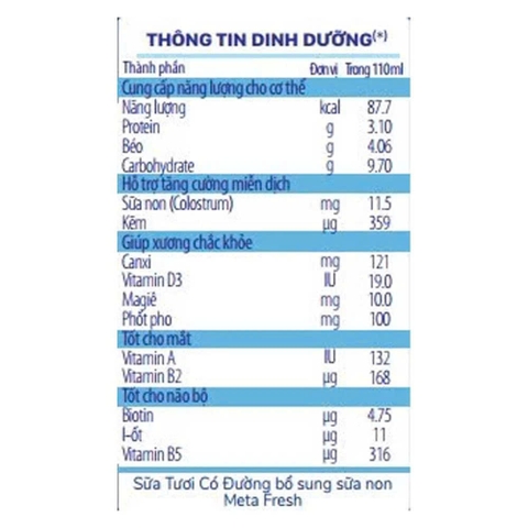 Sữa tươi có đường bổ sung sữa non Meta Fresh 4*110ml