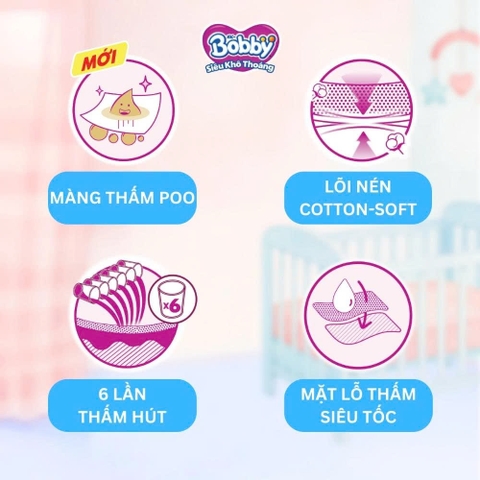Tã dán Bobby Siêu Thấm - Khô Thoáng size S80 (4-8kg)