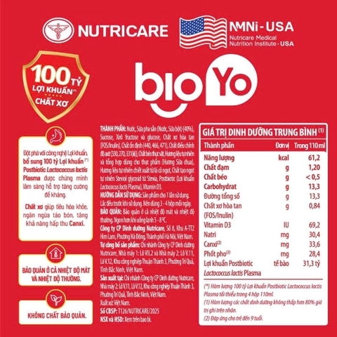 Thực phẩm bổ sung Sữa chua lợi khuẩn BIOYO 110ml