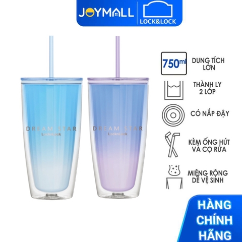 Ly nhựa LocknLock 2 lớp 750ml HAP522 - Hàng chính hãng kèm ống hút cọ rửa, cách nhiệt tốt, miệng rộng - JoyMall