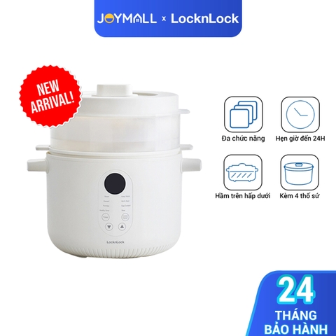 Nồi nấu chậm đa năng 2.5L Locknlock Bianco EJP164IVY, Hàng chính hãng, 4 thố sứ đi kèm, 7 chức năng, giữ ấm - JoyMall