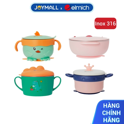 Bát ăn trẻ em Elmich EL-0008VIT EL-0008KL EL-0008GAU, Hàng chính hãng, họa tiết dễ thương, inox 316, có tay cầm-JoyMall
