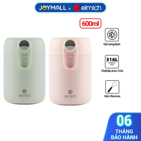 Bình đựng thức ăn giữ nhiệt Inox 316 Elmich EL8019 dung tích 600ml, Hàng chính hãng, đi kèm thìa inox - JoyMall