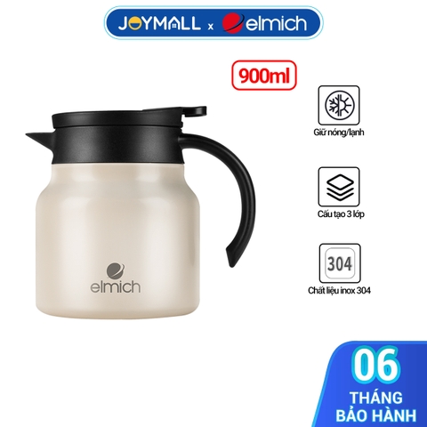 Bình giữ nhiệt gia đình inox 304 Elmich EL8299 900ml, Hàng chính hãng, có tay cầm, nắp có khóa an toàn - JoyMall