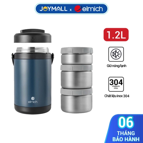 Hộp cơm giữ nhiệt inox 304 Elmich EL8302 dung tích 1.7L, Hàng chính hãng, gồm 3 hộp đựng - JoyMall