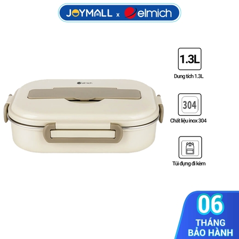 Hộp cơm inox 304 Elmich EL8304 dung tích 1.3L, Hàng chính hãng, thiết kế nhiều ngăn, có quai xách đi kèm - JoyMall