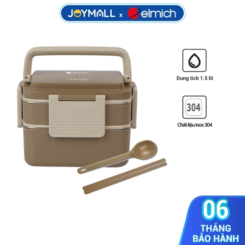 Hộp cơm 2 tầng inox 304 Elmich EL8313 dung tích 1.5L, Hàng chính hãng, quai xách ẩn, ngăn inox có thể tháo rời - JoyMall