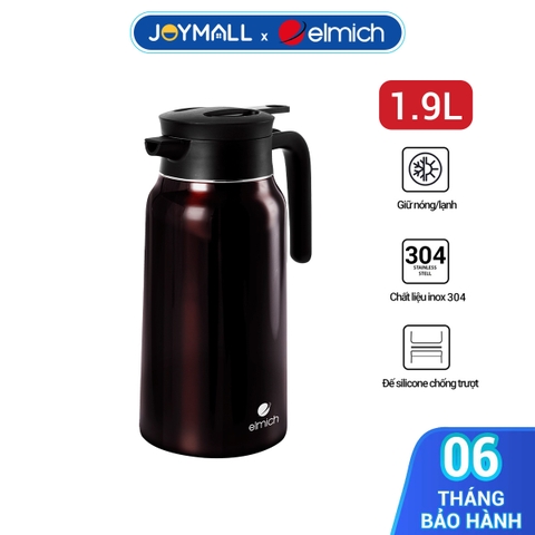 Bình giữ nhiệt gia đình 1.9L inox 304 Elmich EL8352, Hàng chính hãng, có tay cầm, nắp chống tràn - JoyMall