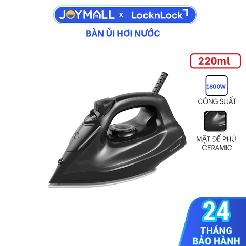 Bàn Ủi Hơi Nước LocknLock ENI334BLK 1800W 200ml, Hàng Chính Hãng, Mặt Đế Phủ Gốm Ceramic – JoyMall