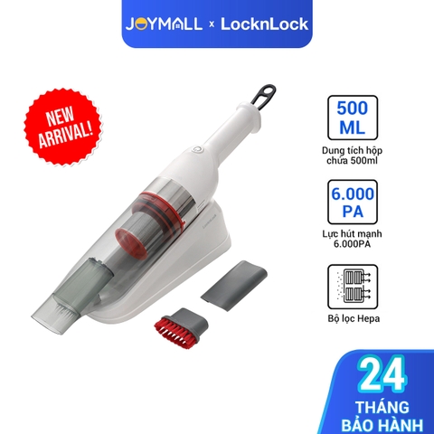Máy hút bụi cầm tay mini 0.5L LocknLock ENV136WHT, Hàng chính hãng, bộ lọc HEPA, 2 mức, Lực hút mạnh, nhỏ gọn - JoyMall