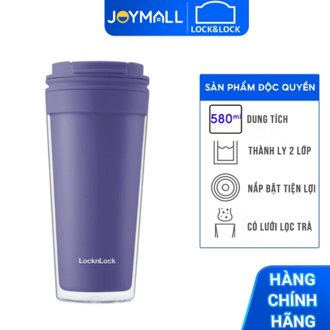 (Độc quyền JoyMall) Ly nhựa LocknLock 2 lớp HAP519BLU 580ml màu xanh  - Hàng chính hãng nắp bật có lưới lọc trà