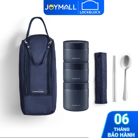 Bộ hộp cơm giữ nhiệt LocknLock Lunch Box LHC8052S01 - Hàng chính hãng, 3 hộp giữ nhiệt, kèm túi và muỗng đũa - JoyMall
